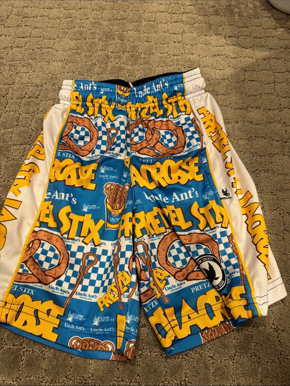 Uncle Ant's Blue & Yellow Pretzel Graphic Kids Athletic Shorts
